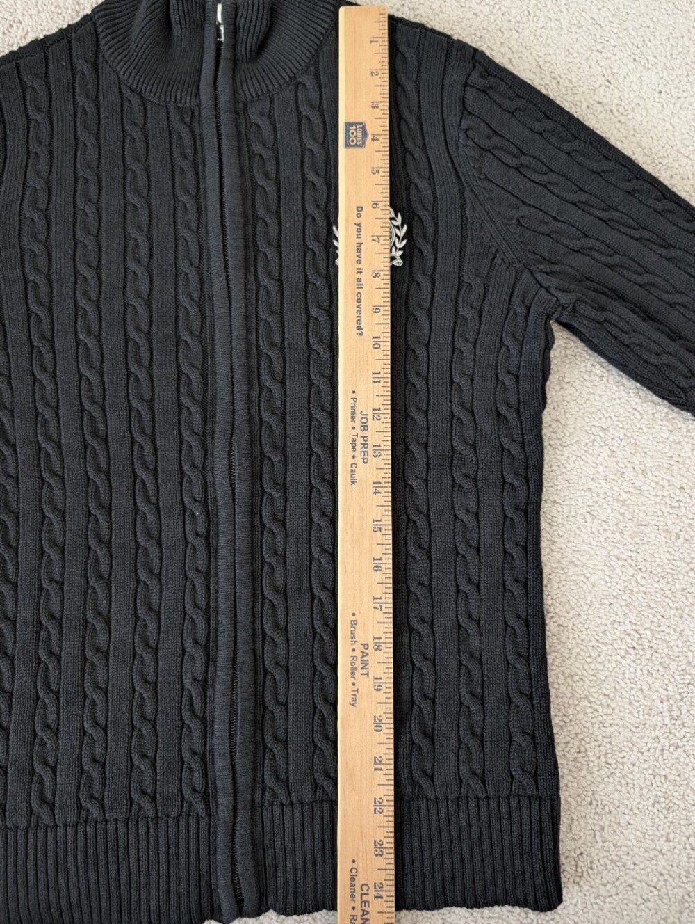 Lauren Ralph Lauren Active Black Full Zip Cable Knit Sweater Size XL Crest - Picture 10 of 10